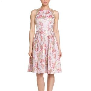 Carmen Marc Valvo Floral Print Rose Gold Dress